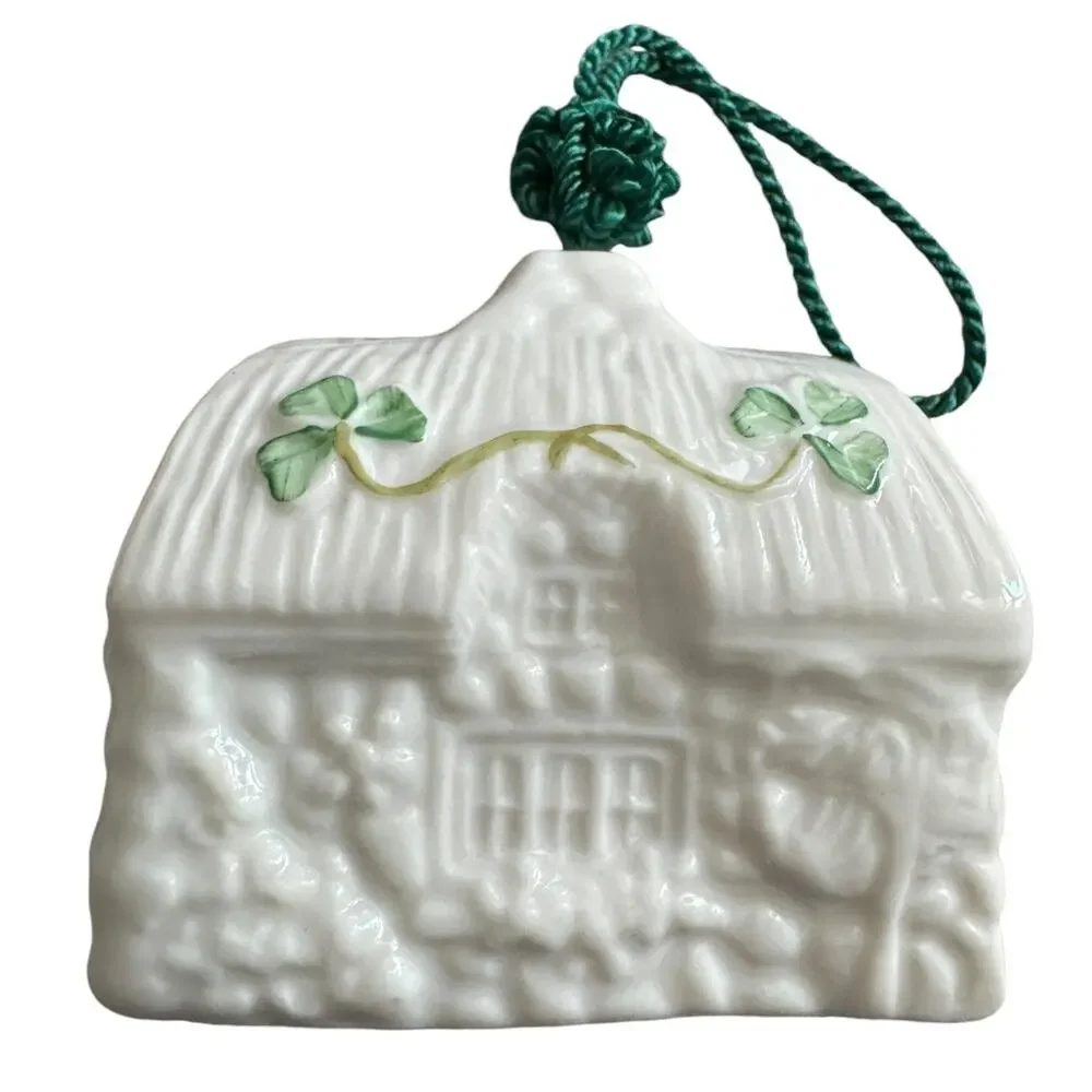 NWB Vintage Irish Belleek Porcelain Christmas 04 ornament Adare Cottage - Boxed